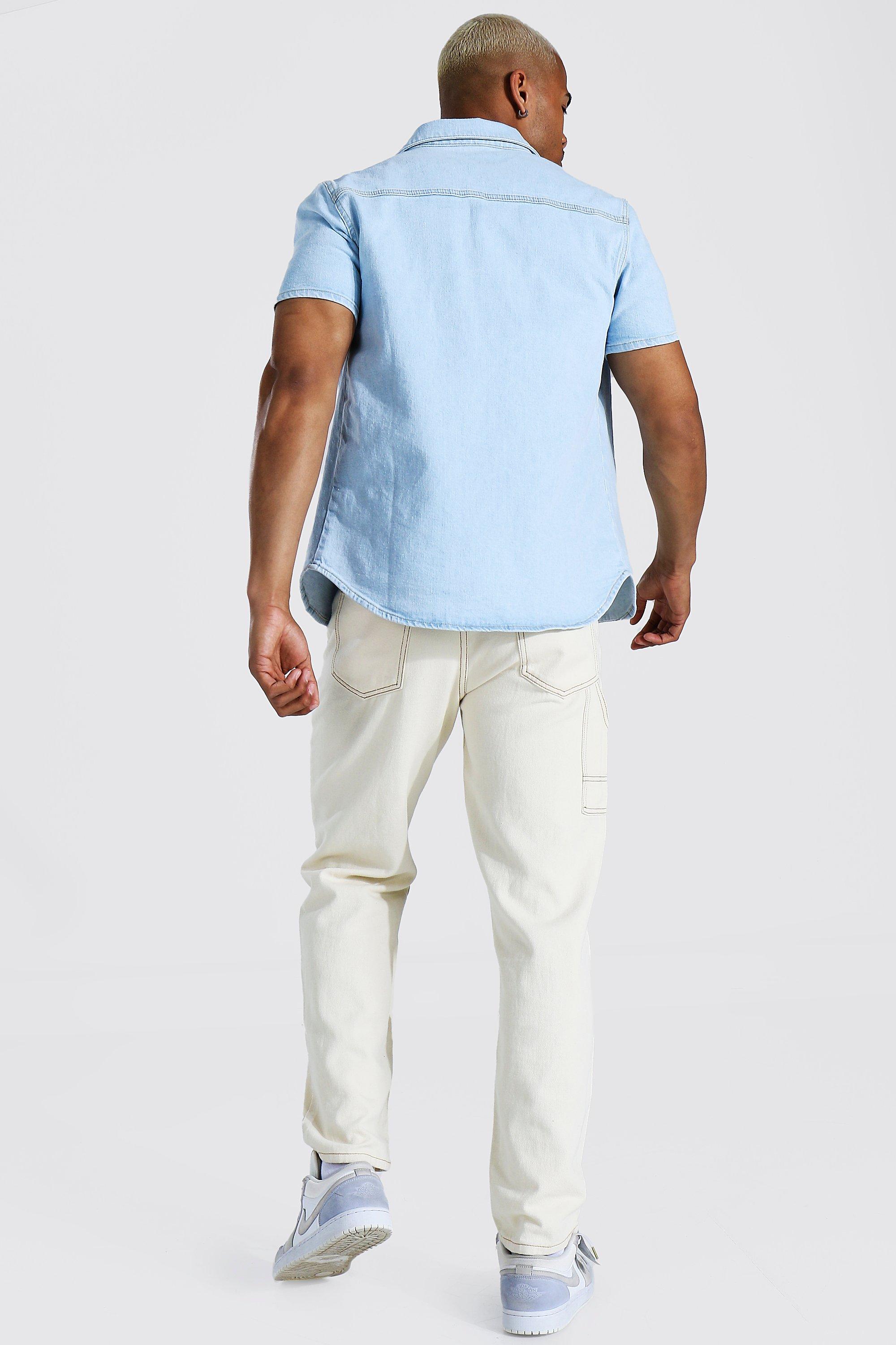 Muscle Fit Short Sleeve Denim Shirt